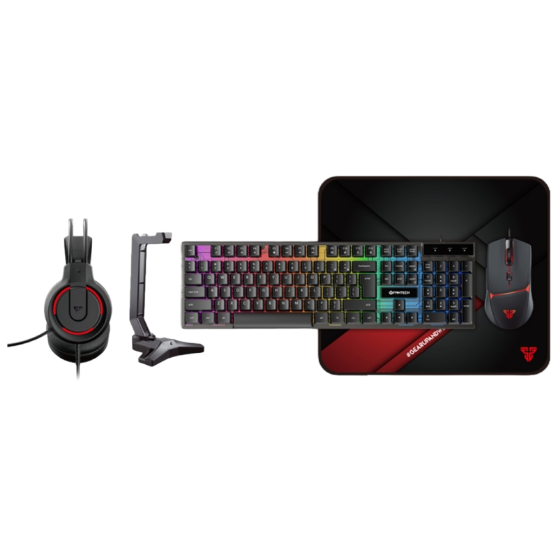 Combo Gamer Fantech P51 Negro con Teclado RGB, Mouse, Audífonos, Soporte y Mousepad