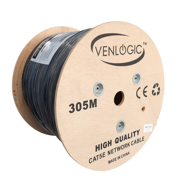 Rollo Cable UTP Venlogic CAT5 Exterior 1000 Pies CCA RJ45 Negro