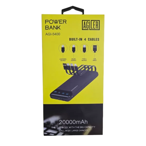 Power Bank Agiler AGI-5400 20000mAh USB/MicroUSB/Tipo C/Lightning