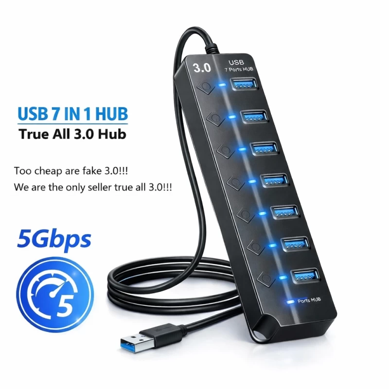 Hub USB 7 Puertos USB 3.0 con Interruptores Individuales 5Gbps
