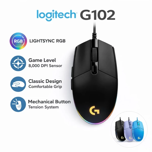 Mouse Gamer Logitech G102 Lightspeed RGB 8000 DPI Con Cable USB