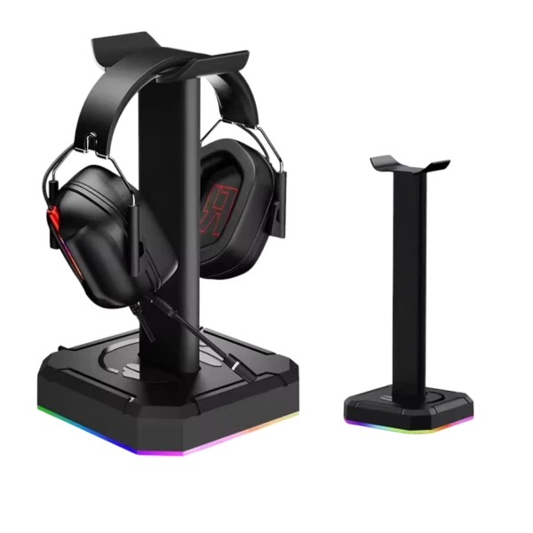 Soporte Para Audífonos RGB Negro Con Doble USB Y Control Táctil