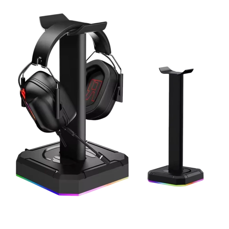 Soporte Para Audífonos RGB Negro Con Doble USB Y Control Táctil