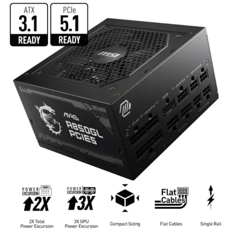 Fuente De Poder MSI MPG A850GL PCIe 5.0 Full Modular 850W