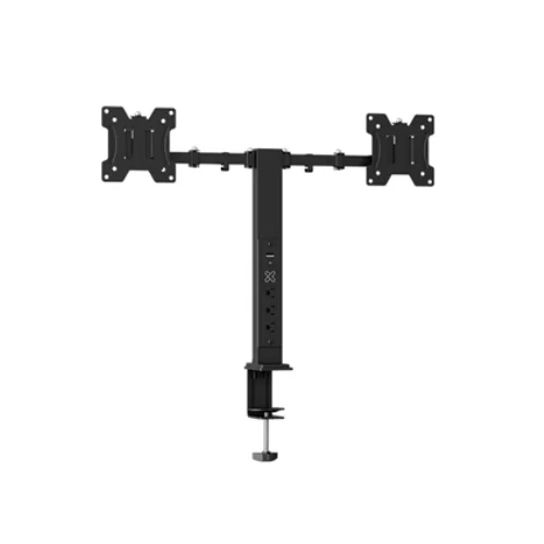 Soporte Doble Monitor KlipX 13-32" con Regleta y Puertos USB (KMM-510)