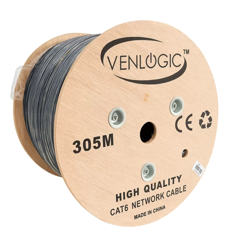 Rollo Cable UTP Venlogic CAT6 Exterior 1000 Pies 24 AWG Negro
