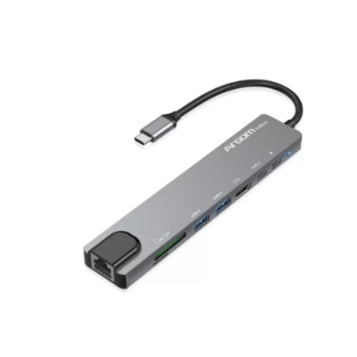 Hub USB-C Argom OneAxess 8 en 1 con HDMI, RJ45, USB 3.0, SD/TF y PD