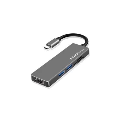 Hub USB-C Argom 5 en 1 con HDMI 4K, SD/MicroSD y USB Gris
