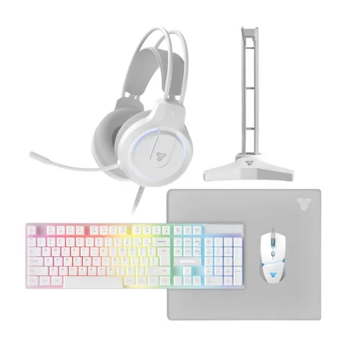 Combo Gamer Fantech P51 Blanco con Teclado RGB, Mouse, Audífonos, Soporte y Mousepad