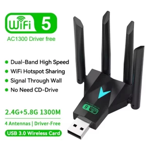 Adaptador De Red USB Wi-Fi 1300 Mbps Doble Banda 4 Antenas USB 3.0