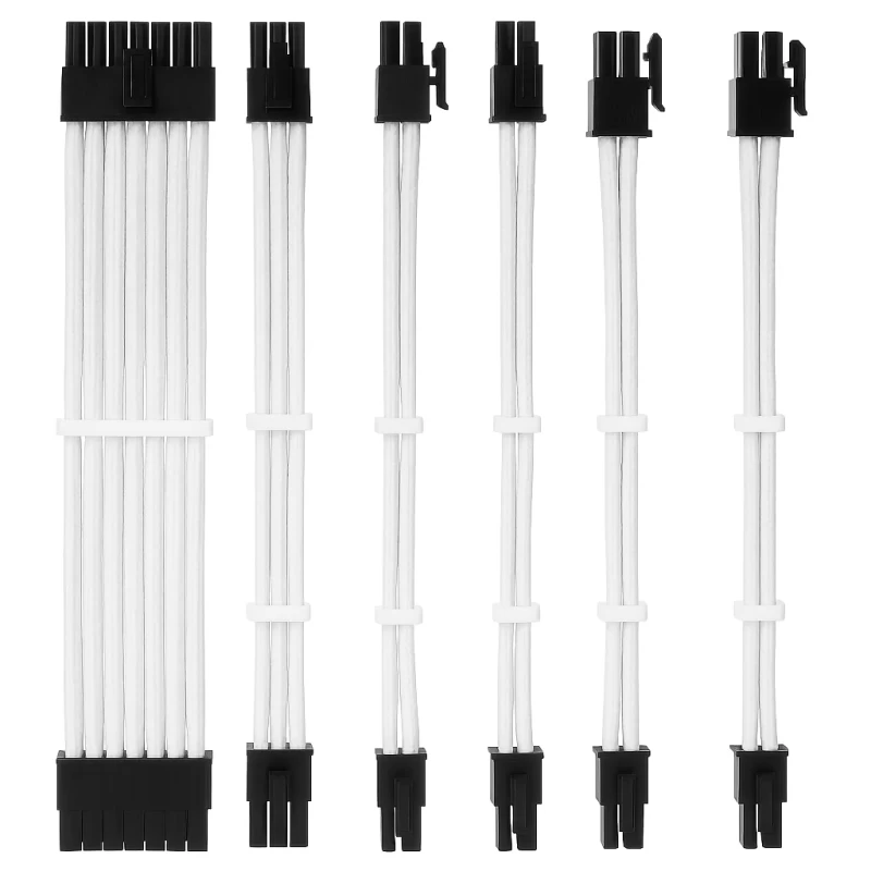Kit Extensiones de Cables Antec ATX/EPS/PCIe Sleeved Blanco con Conectores Negros – Pack 6 Piezas