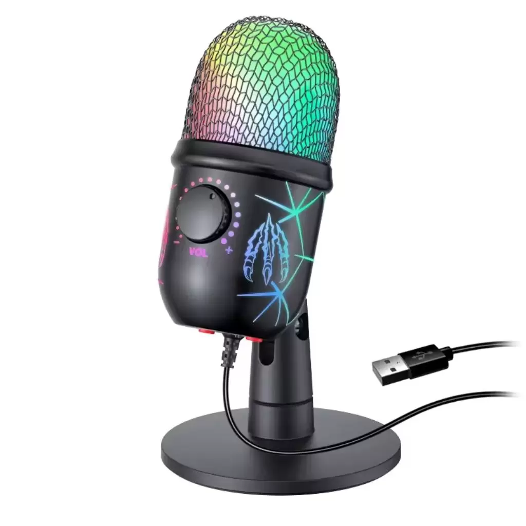 Micrófono USB MRSDY Gamer y Estudio Condensador con Cancelación de Ruido RGB y Monitoreo Estéreo