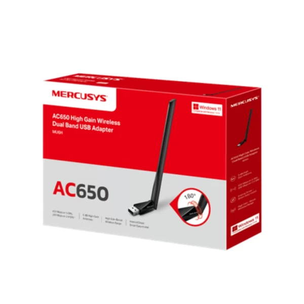 Mercusys MU6H Adaptador USB WiFi Dual Band AC650 con Antena de Alta Ganancia