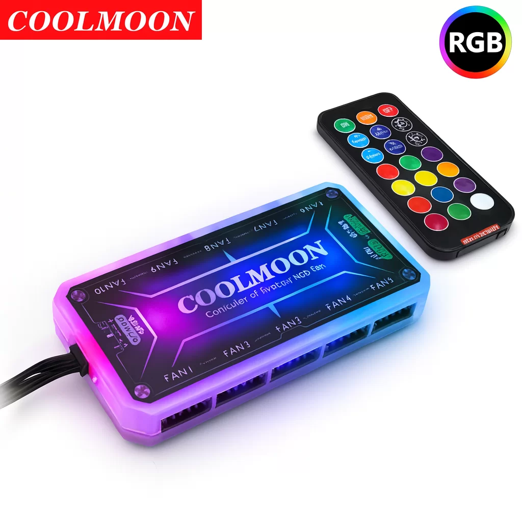 Controlador RGB Coolmoon 10 Puertos 6 Pines Con Control Remoto DC12V 5A