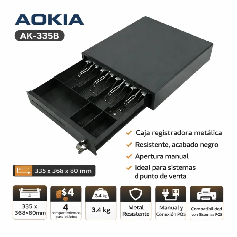 Caja Registradora Metálica AOKIA AK-335B 4 Compartimiento