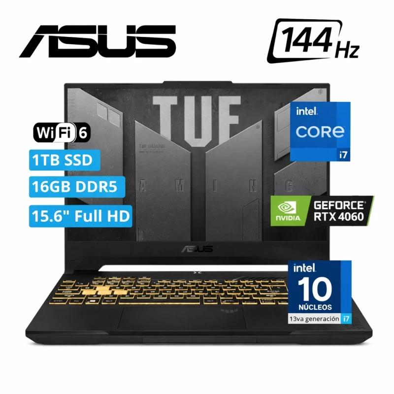 Laptop Gamer ASUS TUF F15 Core i7 13ª Gen RTX 4060 16GB DDR5 1TB SSD 144Hz