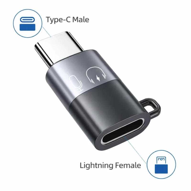 Adaptador USB-C a Lightning Hembra Convertidor Compacto Gris
