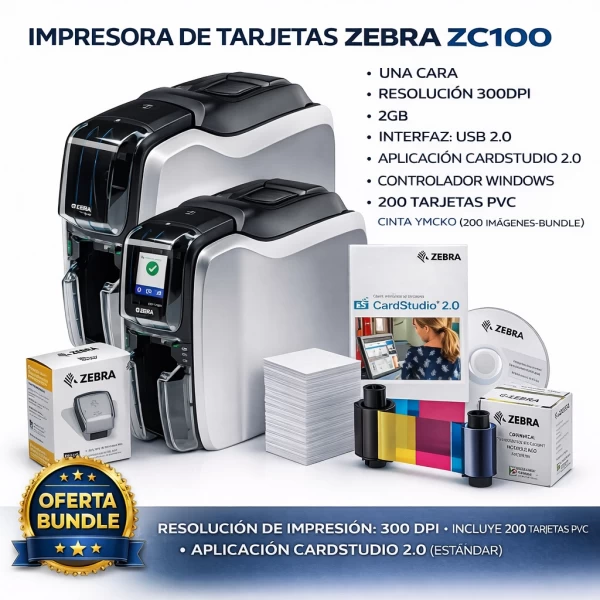 Impresora De Tarjetas Zebra ZC100 Sublimación 300DPI