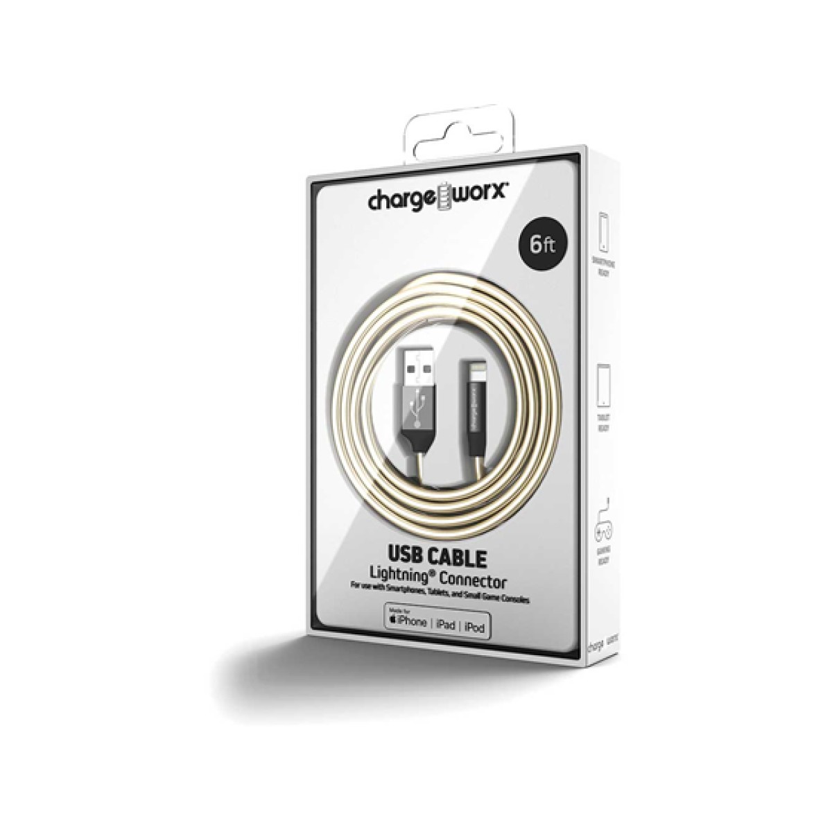 CABLE PARA SMARTPHONES & TABLETS CHARGEWORX LIGHTNING  FLX, 6FT, PLATEADO, METALICO. (CX1280SL)