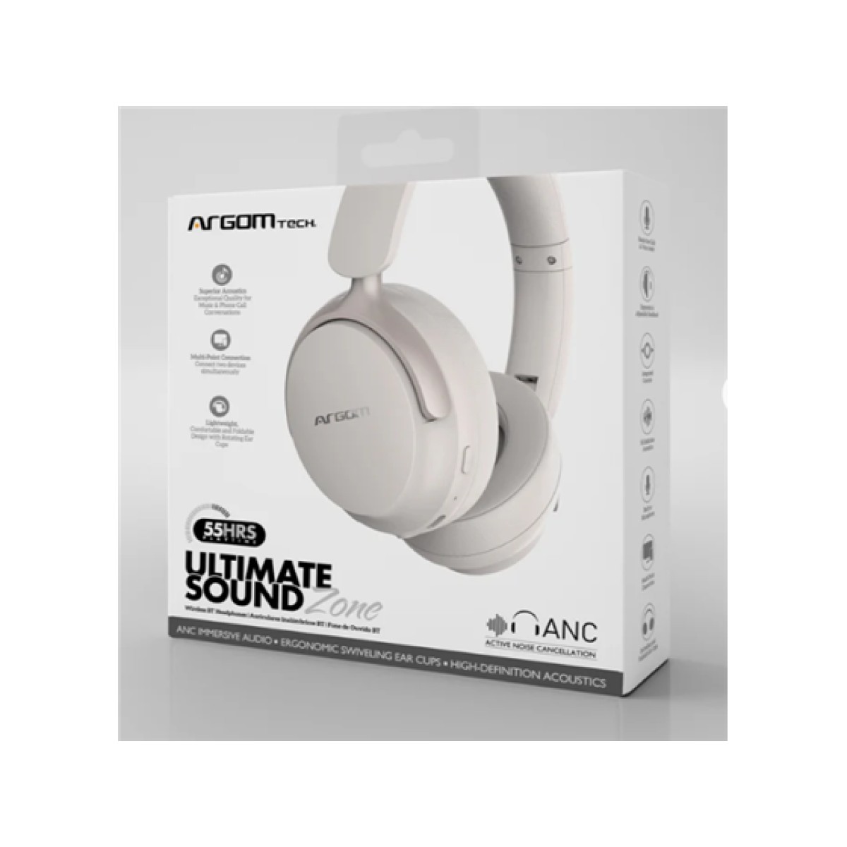 AUDIFONO ARGOM ULTIMATE SOUND ZONE BT 5.4 , CANCELACION DE RUIDO, TIEMPO DE MUSICA/LLAMADA HASTA 55 HORAS, CONEXIÓN MULTIPUNTOS, PUERTO DE CARGA TIPO C, DIADEMA ERGONÓMICA Y AJUSTABLE, COLOR BEIGE. (ARG-HS-2682BG)