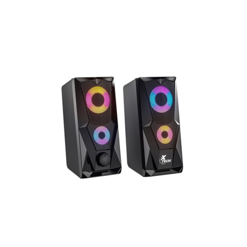 Bocinas Xtech Fireshot 2.0 Audio Jack 3.5 USB Luces LED Negro