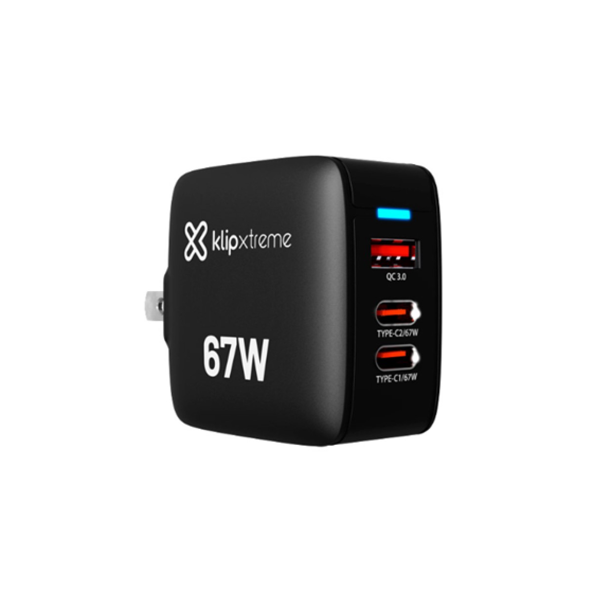 Cargador De Pared Klip Xtreme Kmc-500 Triple Puerto USB-C USB-A 67W Gan