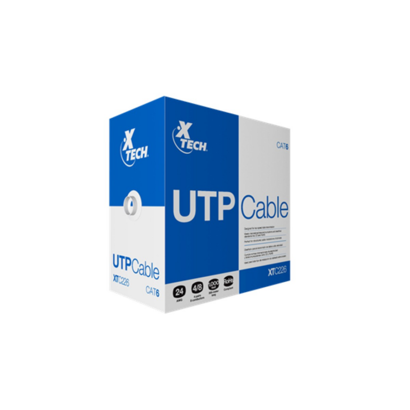 Rollo De Cable Xtech Utp Cat6 1000 Pie 24 Awg Cca Gris