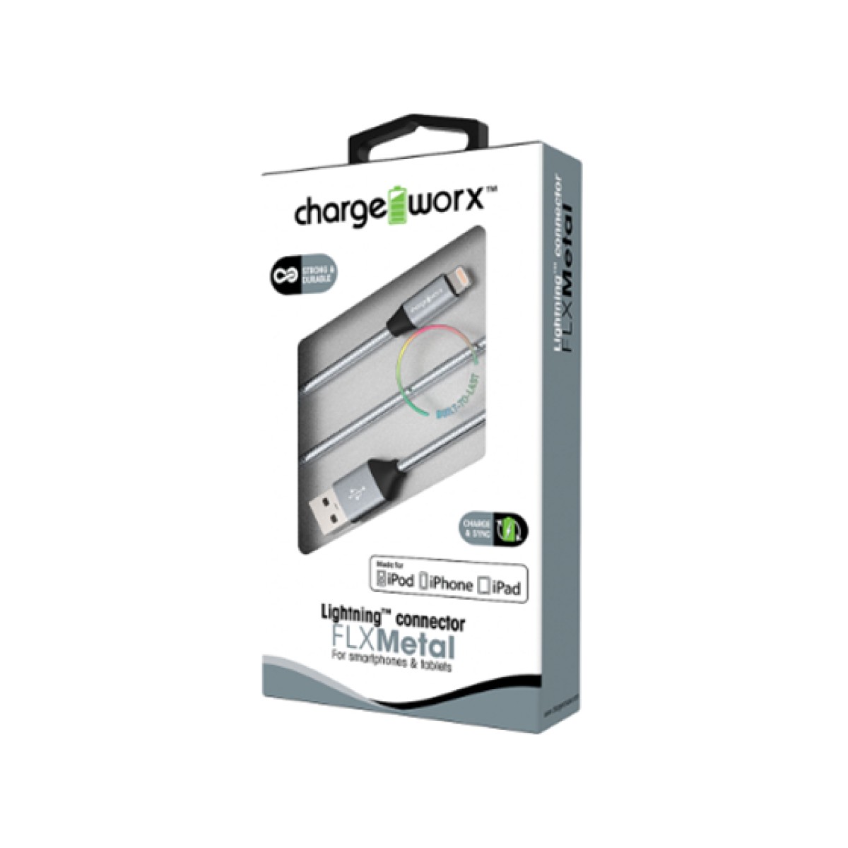 Cable Chargeworx Flx Lightning 3Ft Plateado Metalico