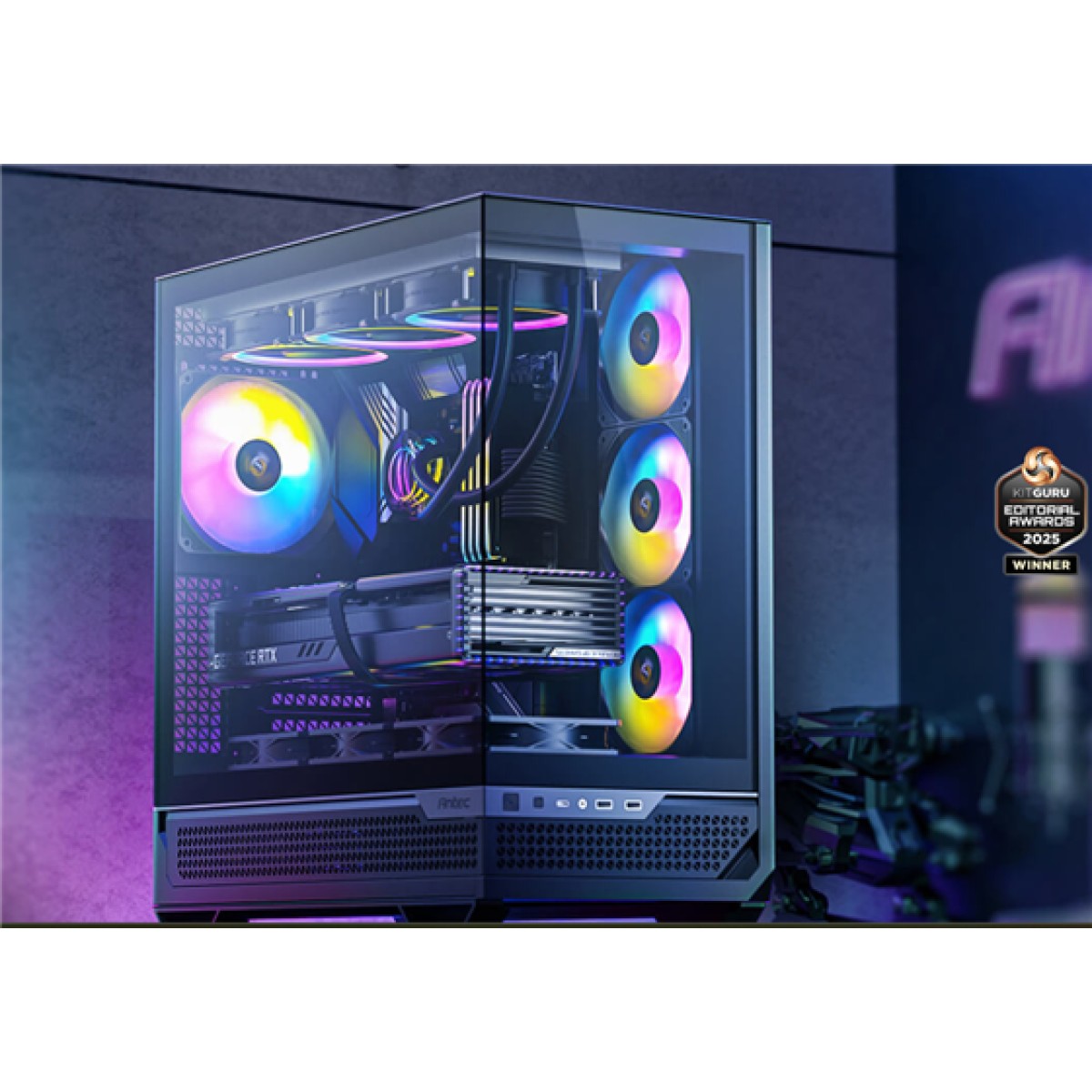 CASE GAMING ANTEC C7 ARGB CONSTELLATION SERIES MID-TOWER. COLOR NEGRO. DISEÑO DE DOBLE CÁMARA PARA GESTIÓN DE CABLES Y REFRIGERACIÓN ÓPTIMA. PANELES FRONTAL Y LATERAL DE VIDRIO TEMPLADO PARA VISTA PANORÁMICA DE 270°. SOPORTA PLACAS BASE E-ATX, ATX, MICRO-ATX E ITX. INCLUYE DOS VENTILADORES ARGB DE 140MM PREINSTALADOS EN EL COSTADO. CONECTIVIDAD FRONTAL: DOS PUERTOS USB 3.0, UN PUERTO USB TIPO-C Y UN PUERTO DE AUDIO HD. GESTIÓN DE CABLES: 90MM EN LA CÁMARA TRASERA. ALTURA MÁXIMA DISIPADOR CPU: 175MM. LONGITUD MÁXIMA GPU: 440MM. CAPACIDAD PARA CUATRO UNIDADES DE 3.5" Y CINCO DE 2.5". FUENTE DE PODER ATX (HASTA 240MM). FILTROS DE POLVO REMOVIBLES SUPERIOR, INFERIOR Y LATERAL.