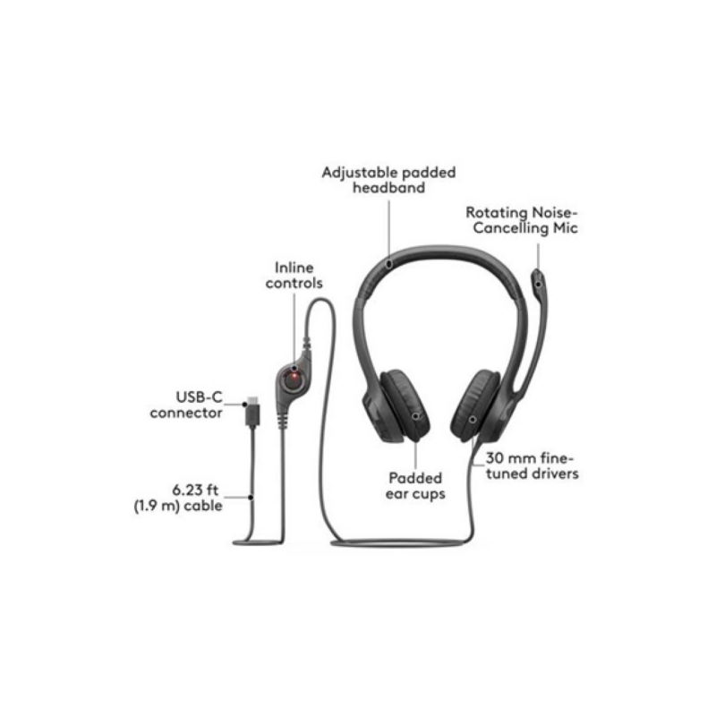 Audífono Logitech H390 USB-C Con Micrófono Cancelación De Ruido