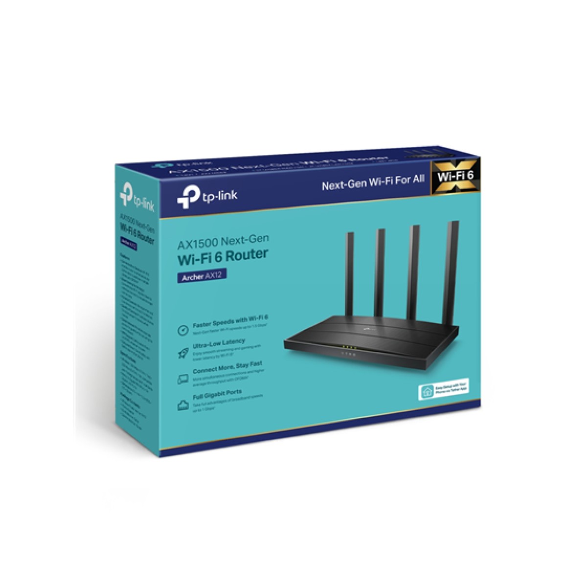 ROUTER WIRELESS TP-LINK ARCHER AX12, 2.4GHZ/300MBPS, 5.0GHZ/1201MBPS, 1 PUERTO WAN + 3 PUERTOS LAN, WPS, DUAL BAND