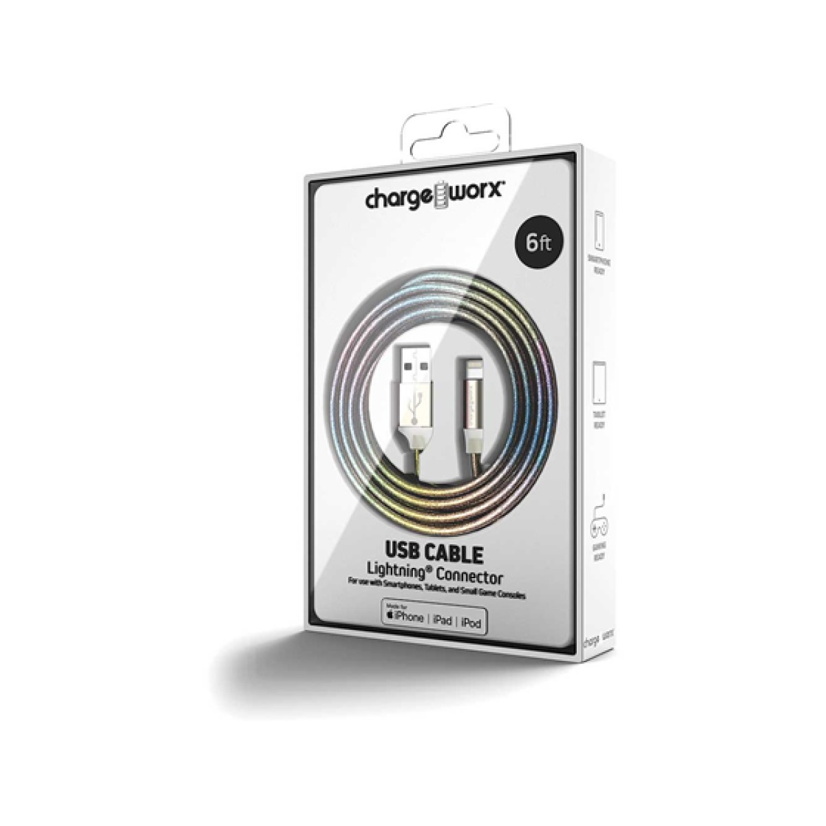 CABLE LIGHTNING / USB-A  PARA SMARTPHONES & TABLETS, 6FT, TRENZADO, MULTICOLOR(CX1120MC).