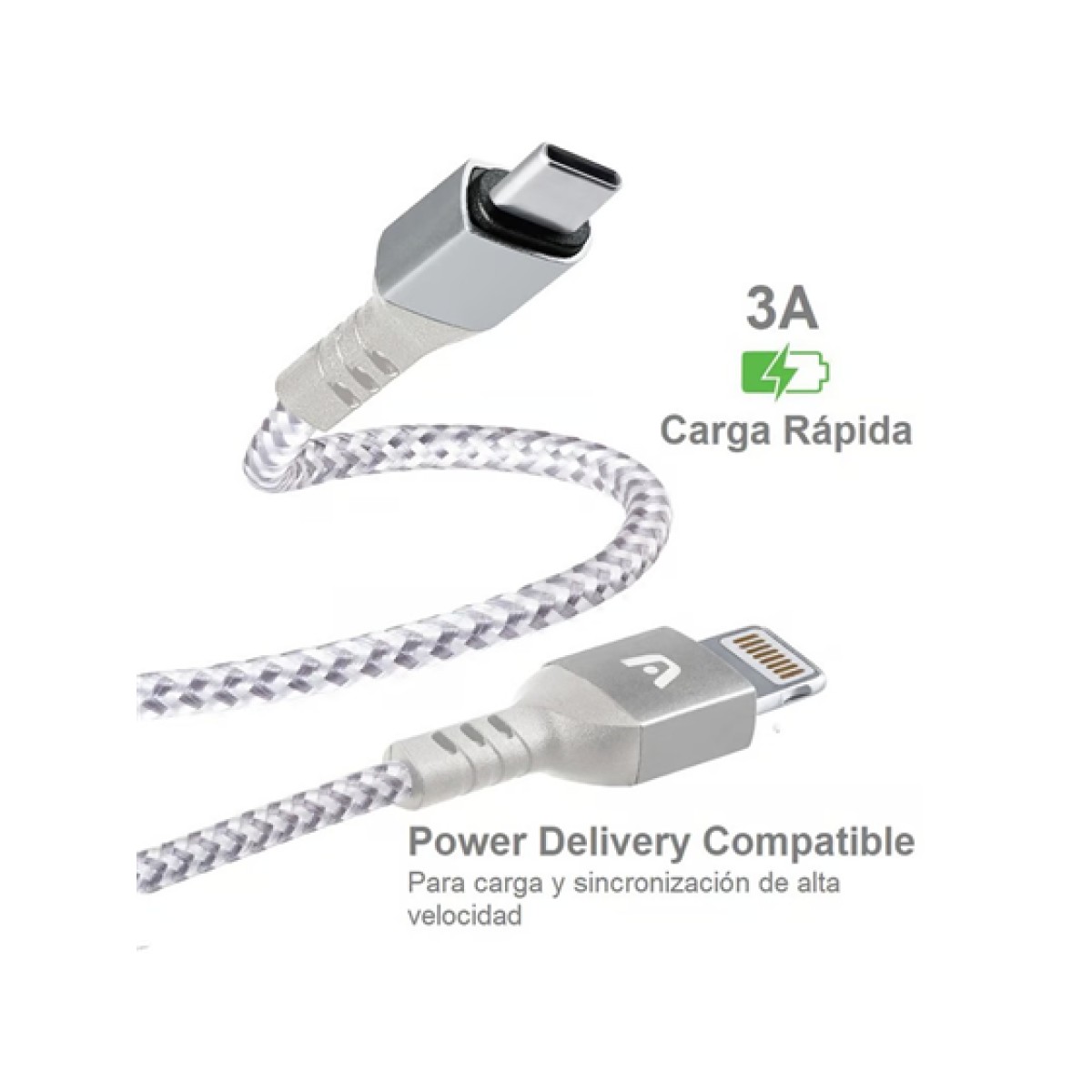 Cable Tipo-C A Lightning Argom 6 Pies Nylon Trenzado Flexible Blanco