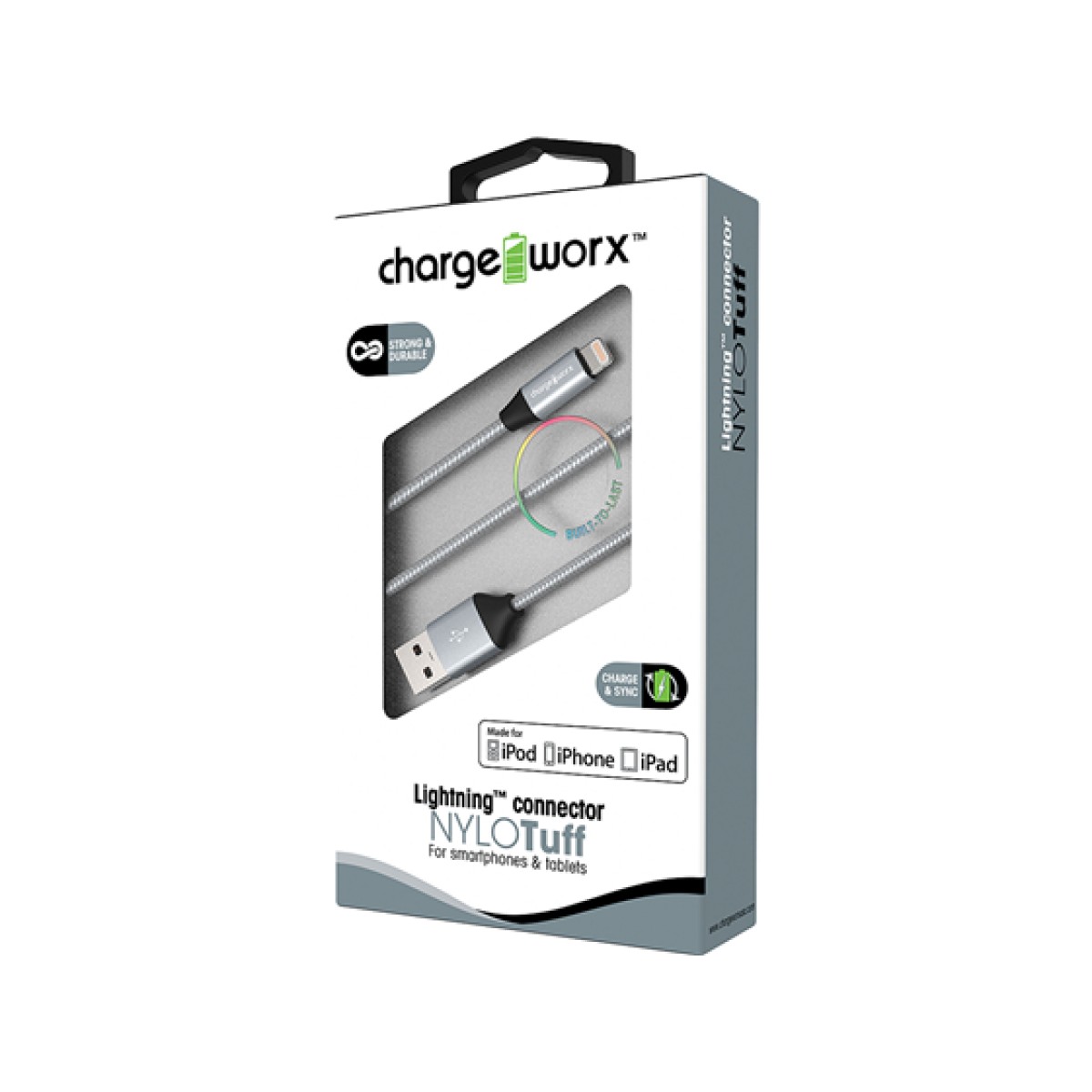 Cable Lightning Worx 3Ft Piel Trenzada Plateado