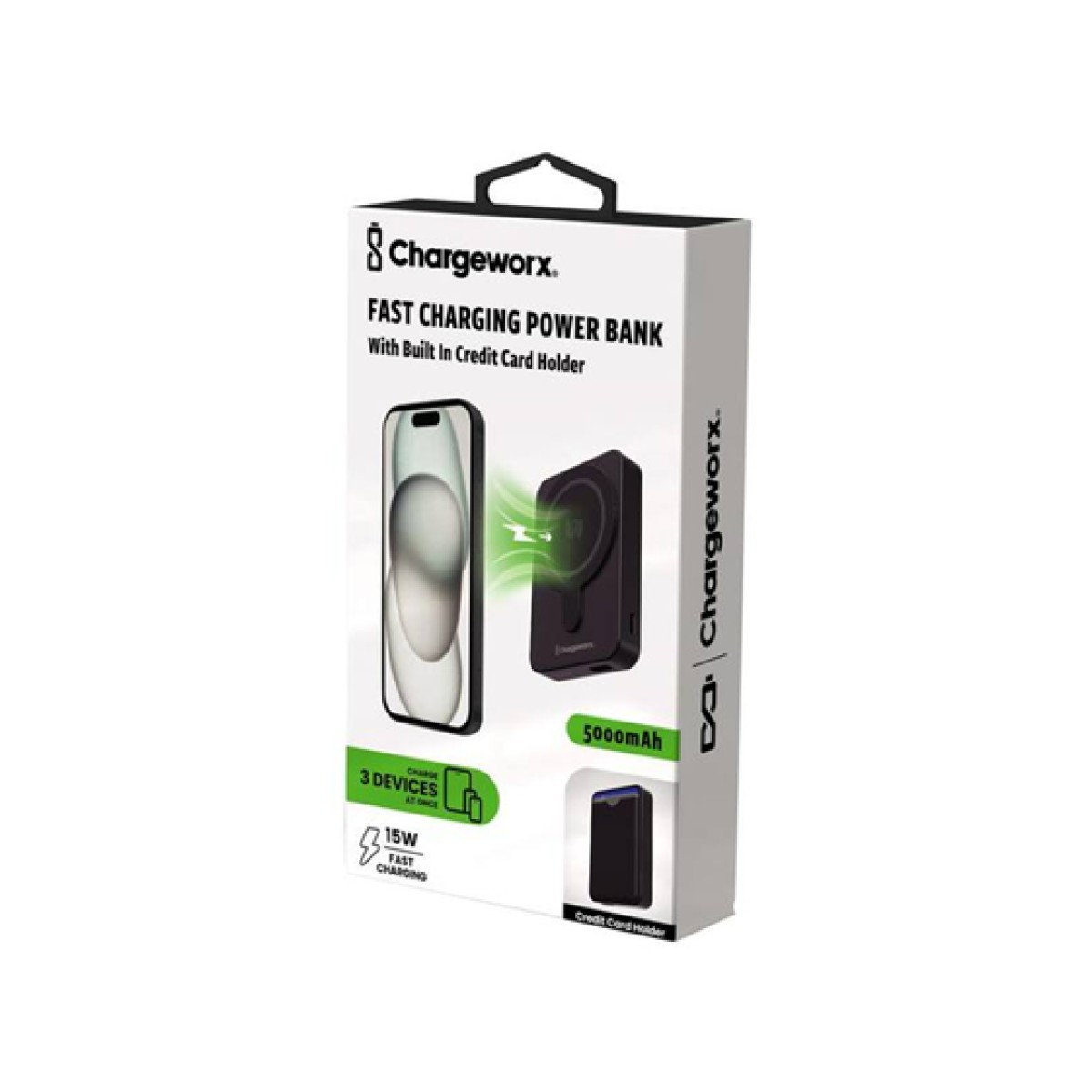 CARGADOR MOVIL (POWER BANK)  CHARGEWORX, 5,000MAH, CARGA RAPIDA, 15 W. COLOR NEGRO. (CX6904BK)