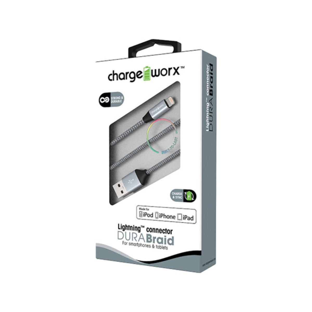 Cable Lightning Worx 3Ft Piel Trenzada Negro