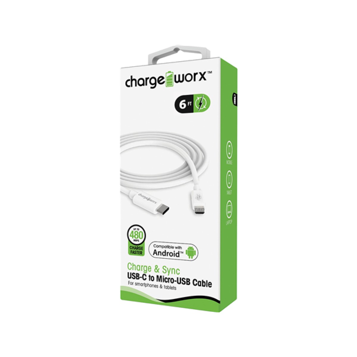 Cable USB-C Chargeworx 6Ft Blanco Carga Rapida