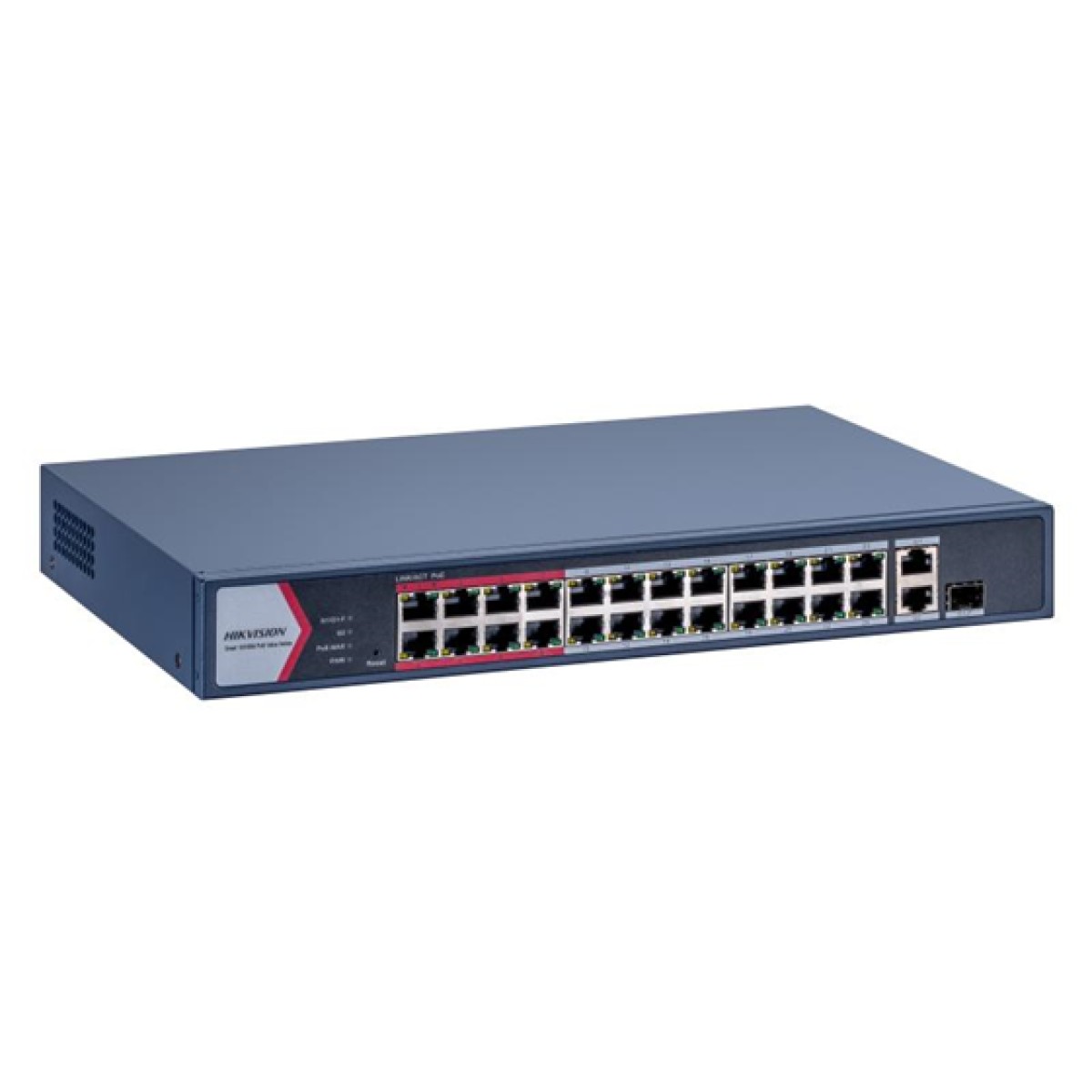 SWITCH 24 PUERTOS HIKVISION, POE+, 2 PUERTOS POE HASTA 300 METROS, 10/100 MBPS.