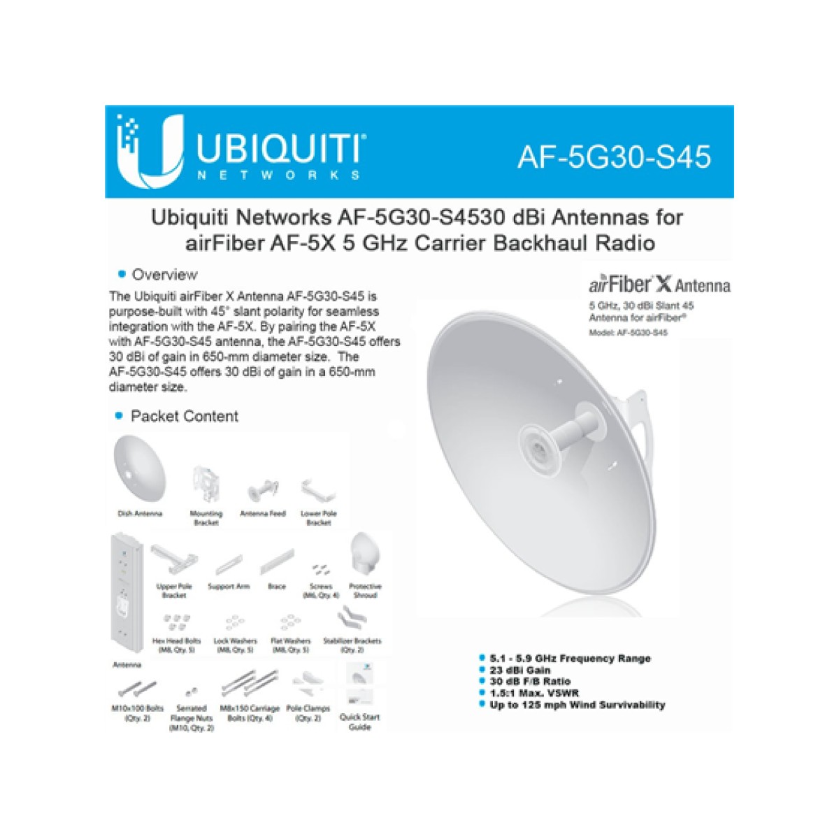 Antena Ubiquiti Airfiber Airmax Outdoor 5.8Ghz 30Dbi 450+ MBps