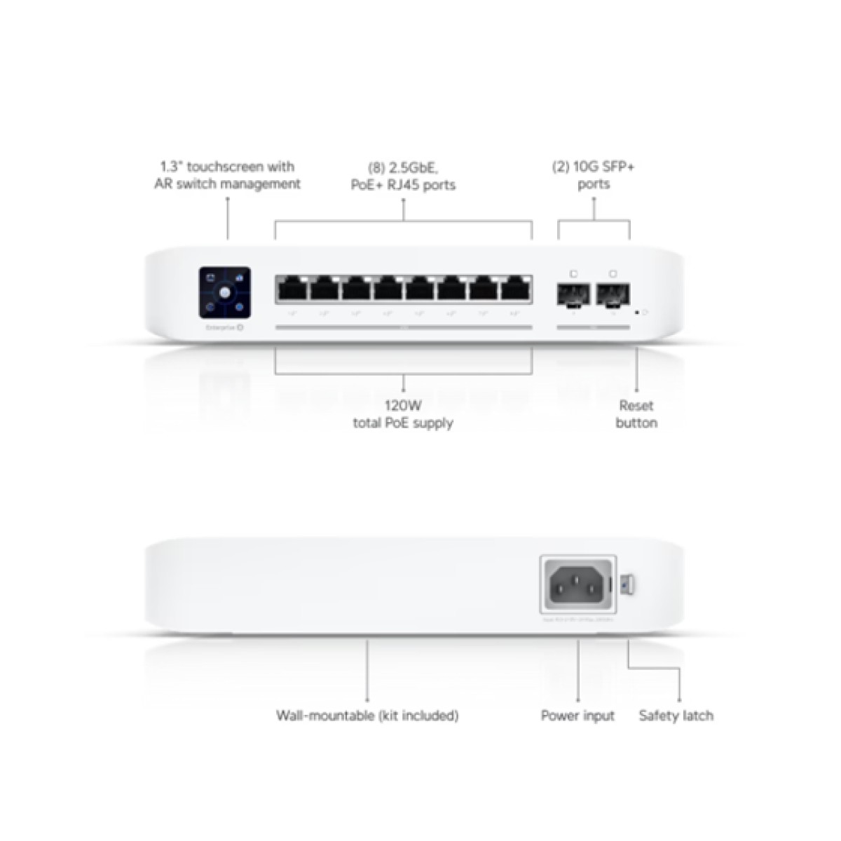 Switch Ubiquiti Enterprise 8 Puertos RJ45 2.5 GBe Poe+ 120W Compacto