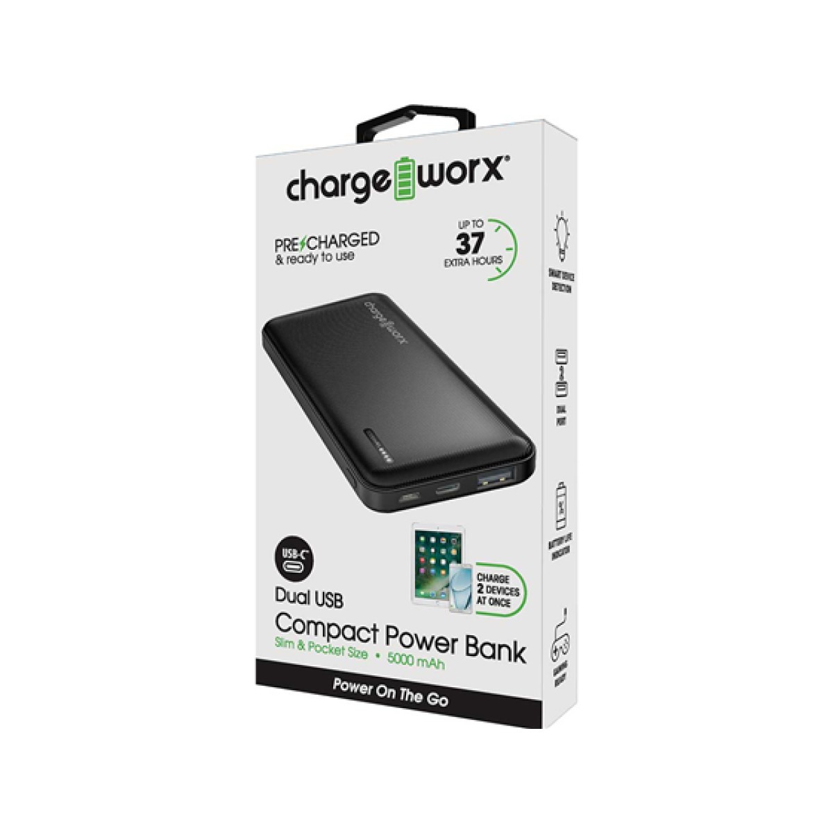 Cargador Movil Chargeworx 5000 mAh Dual USB Negro
