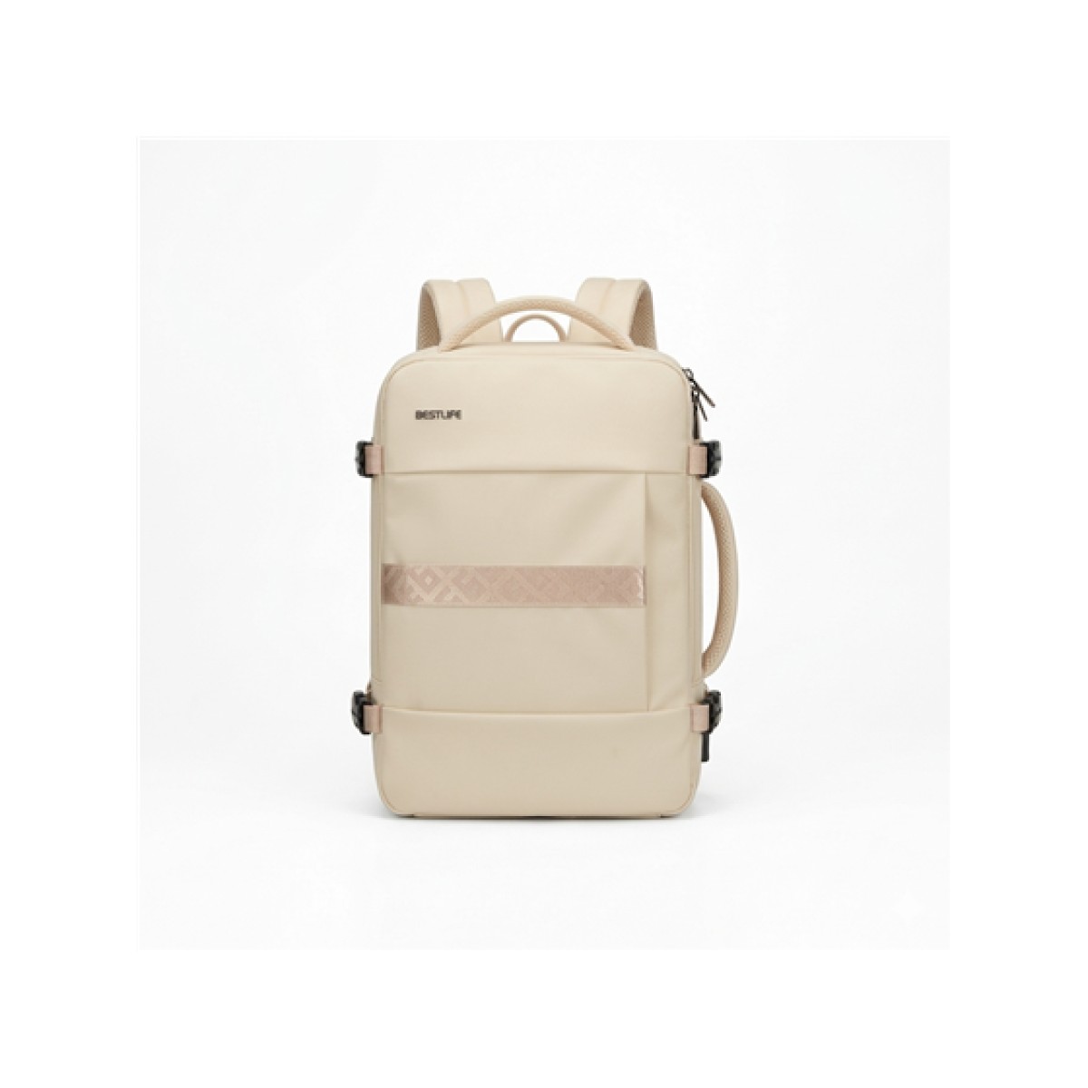BULTO PARA LAPTOP BESTLIFE 15.6" TIPO MOCHILA DE VIAJE, COMPARTIMENTO PRINCIPAL HASTA 180º, IMPERMEABLE, BOLSILLO DELANTERO Y BOLSILLO OCULTO, BLANCO