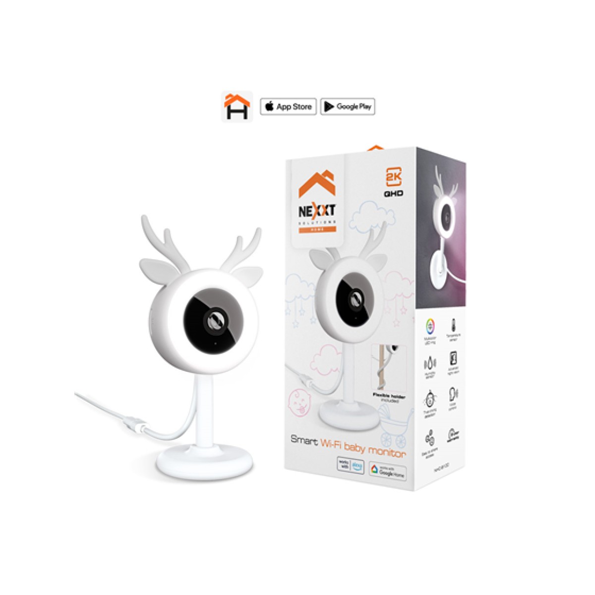 Camara De Vigilancia Nexxt Monitor De Bebe WiFi 2K 4Mp Sensor Temperatura