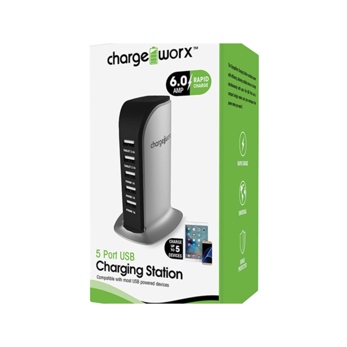 Cargador USB Chargeworx 5 Puertos 6.0amp Negro
