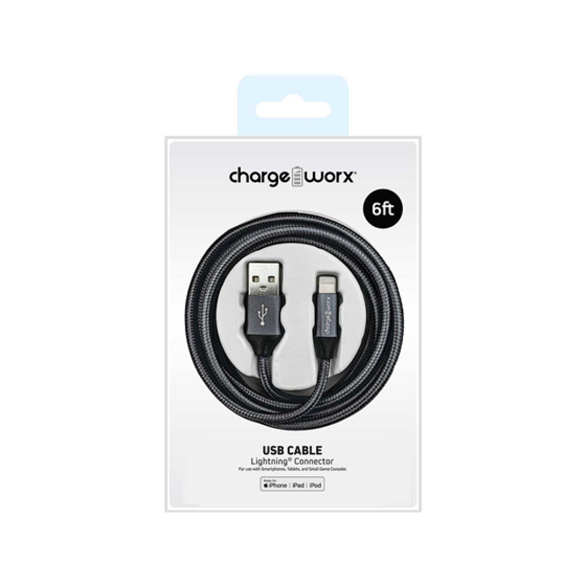 Cable Lightning Chargeworx 6Ft Para Smartphones Y Tablets