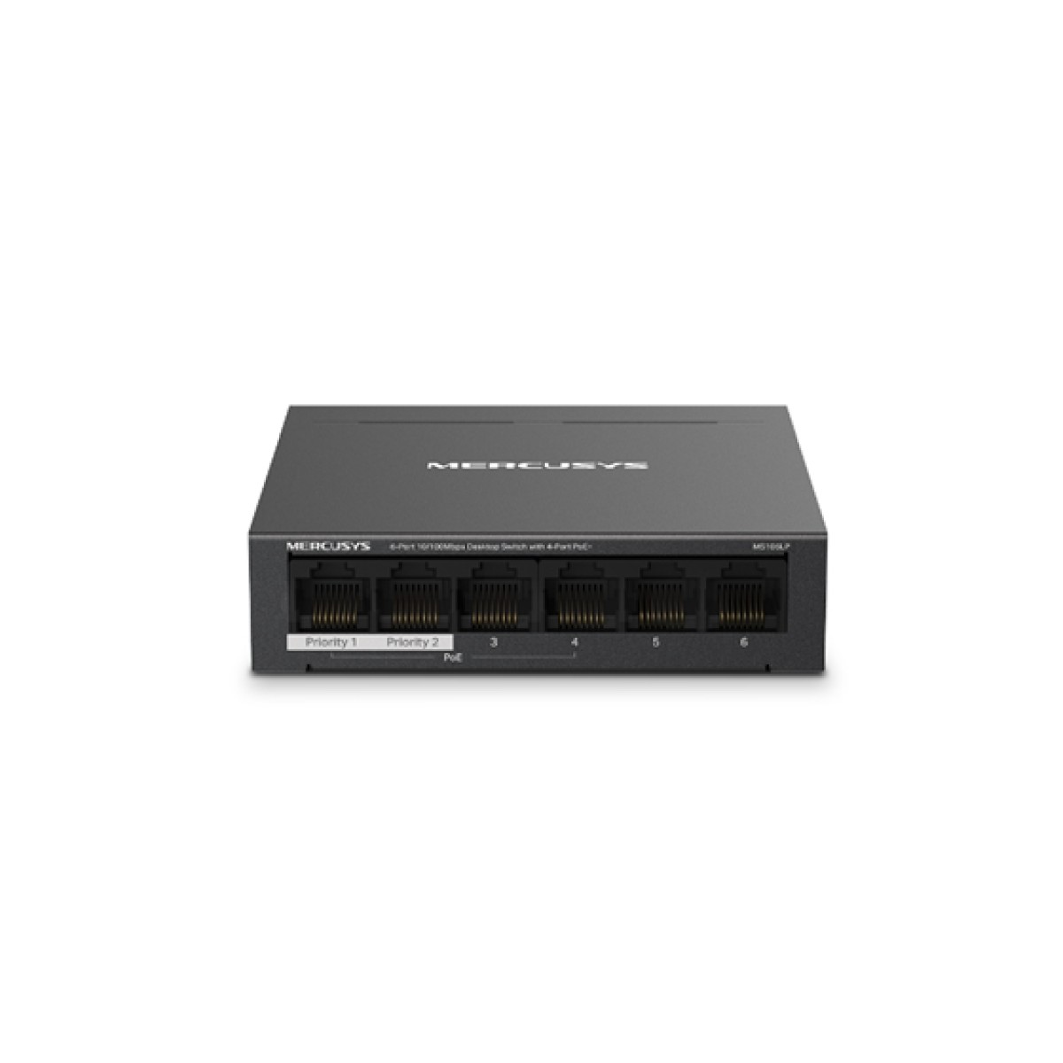SWITCH 6 PUERTOS TP-LINK MERCUSYS MS106LP, NO ADMINISTRABLE/DESKTOP, 6 PUERTOS 10/100MBPS CON 4 PUERTOS POE+ (PRESUPUESTO DE ENERGÍA POE DE 40W), MODO EXTENDIDO HASTA 250M.