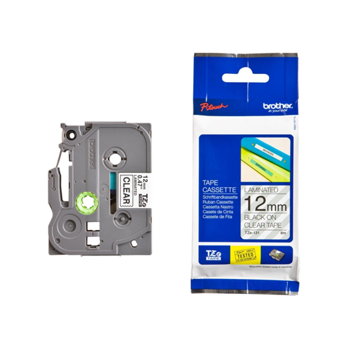 CINTA BROTHER TZE-131 1/2" TEXTO NEGRO SOBRE TRANSPARENTE CON ADHESIVO ESTANDARD (12MM / 0.47") 26.2FT - COMPATIBLE CON LAS IMPRESORAS P-TOUCH - PTD220 Y PT-H110