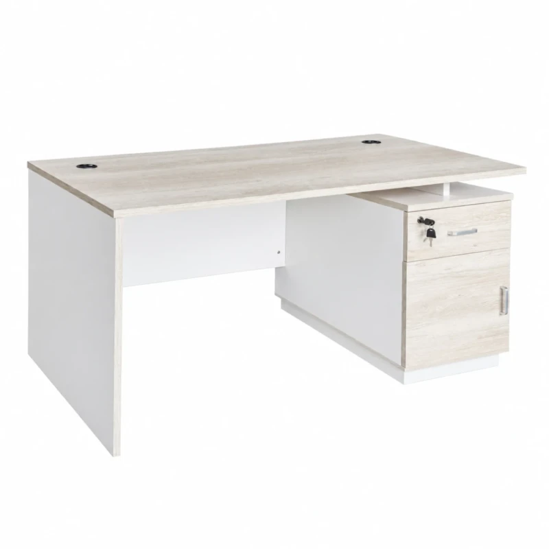 Escritorio Con Base De Metal Myo 3 Cajones Beige Y Blanco