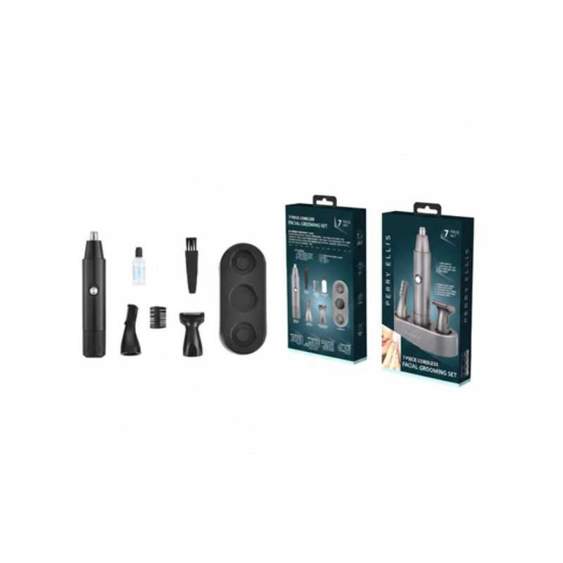 Kit Cuidado Facial Inalámbrico Perry Ellis 7 Piezas Rasuradora Nariz Orejas Barbas Cejas
