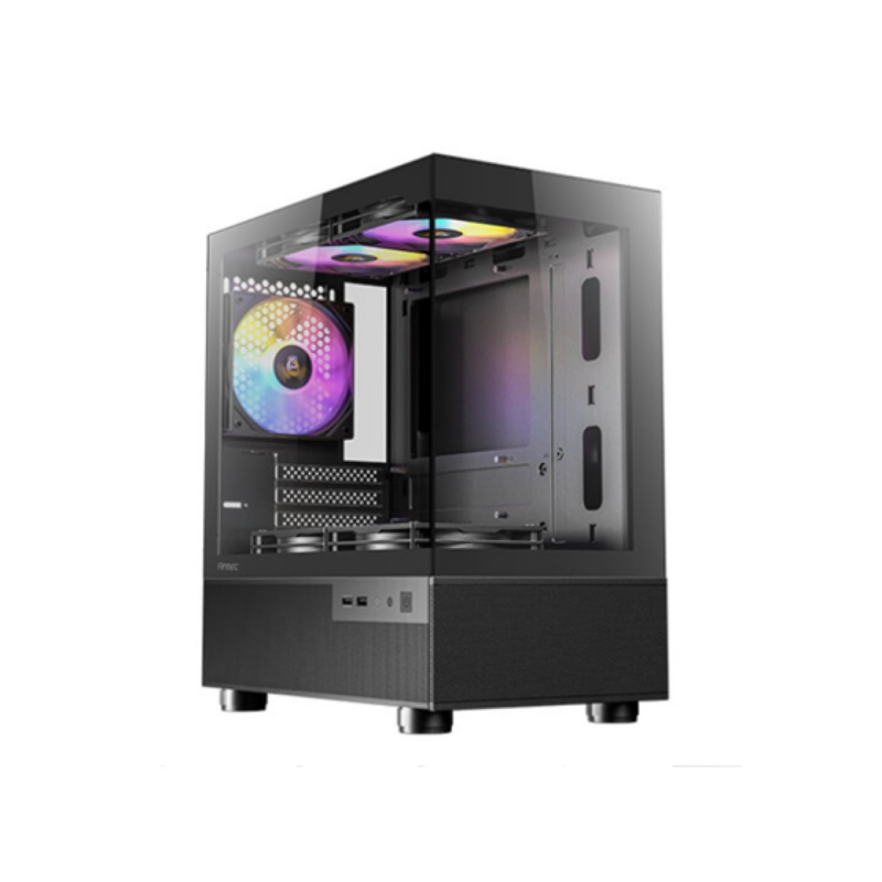 Case Gamer Micro-Tower Antec Negro Con Ventiladores Rgb Y Vidrio Templado